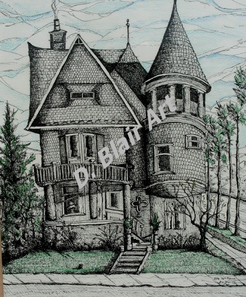 21st & T, Sacramento, CA, Victorian, pen & ink, house drawing, home drawing